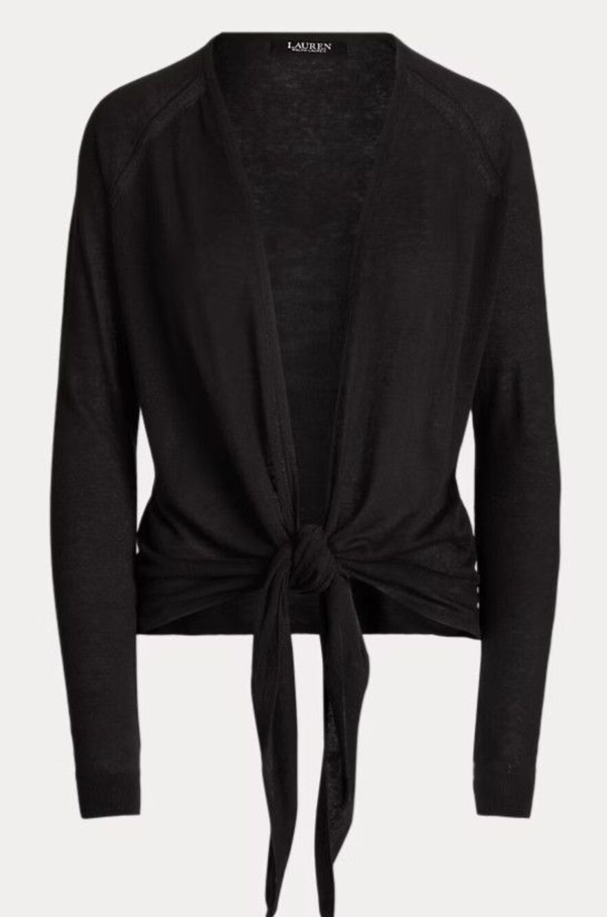 Lauren Ralph Lauren Tie-Front Cardigan Black Long Sleeve XS NWOT